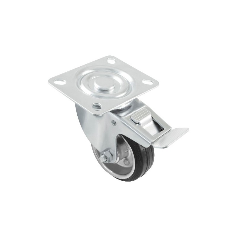 AMIG 23940  
 Rueda con pletina y freno 2523  
 Ø125 mm  
 Goma  
 Negro