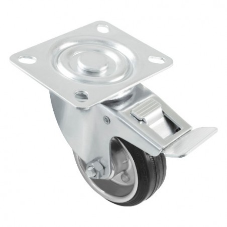 AMIG 23940  
 Rueda con pletina y freno 2523  
 Ø125 mm  
 Goma  
 Negro