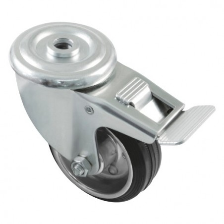 AMIG 23942  
 Rueda con agujero y freno 2525  
 Ø125 mm  
 Goma  
 Negro