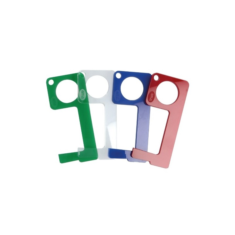 AMIG 23944  
 Llavero agarradero COV19  
 80 x 35 x 5 mm  
 Metacrilato  
 Colores surtidos