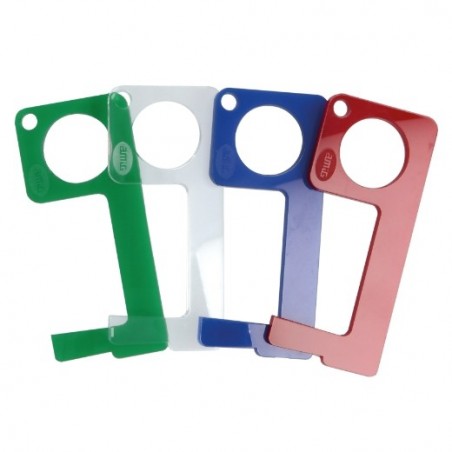 AMIG 23944  
 Llavero agarradero COV19  
 80 x 35 x 5 mm  
 Metacrilato  
 Colores surtidos