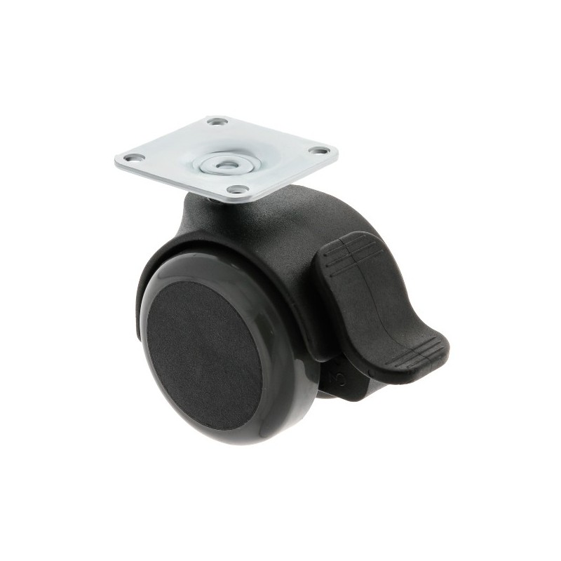 AMIG 23946  
 Rueda con pletina y freno 1506  
 Ø50 mm  
 Nylon  
 Gris-negro