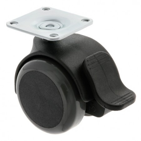 AMIG 23946  
 Rueda con pletina y freno 1506  
 Ø50 mm  
 Nylon  
 Gris-negro