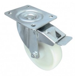 AMIG 24266  
 Rueda con pletina y freno 2550  
 Ø150 mm  
 Nylon  
 Blanco