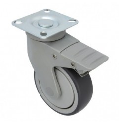 AMIG 24269  
 Rueda con pletina y freno 2535  
 Ø100 mm  
 Goma  
 Gris