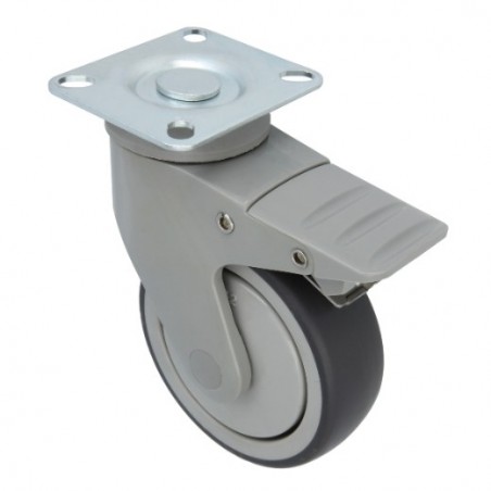 AMIG 24269  
 Rueda con pletina y freno 2535  
 Ø100 mm  
 Goma  
 Gris