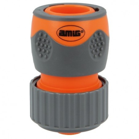 AMIG 24354  
 Empalme rápido manguera R08 PLUS  
 3/4''  
 ABS + goma  
 Naranja-Gris