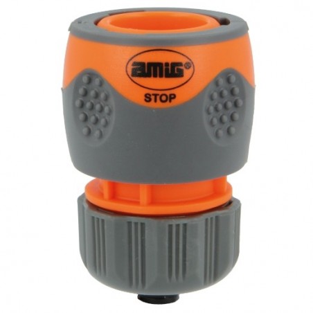 AMIG 24359  
 Empalme rápido manguera R09 STOP PLUS  
 1/2''  
 ABS + goma  
 Naranja-Gris