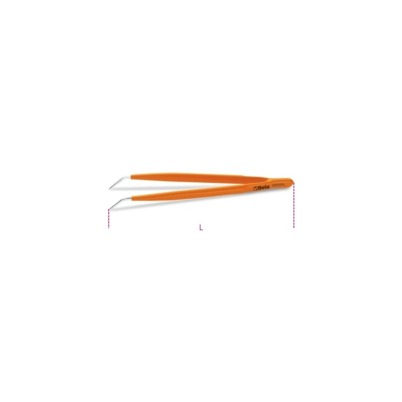 993PL 150 Pinza de puntas finas, curvadas y redondeadas de acero inoxidable con mangos de PVC