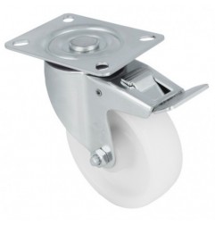 AMIG 24618  
 Rueda con pletina y freno 2550  
 Ø200 mm  
 Nylon  
 Blanco