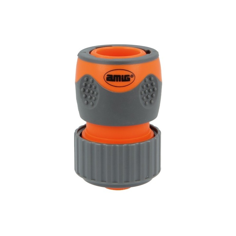 AMIG 24760  
 Empalme rápido manguera R08 PLUS  
 3/4''  
 ABS + goma  
 Naranja-Gris