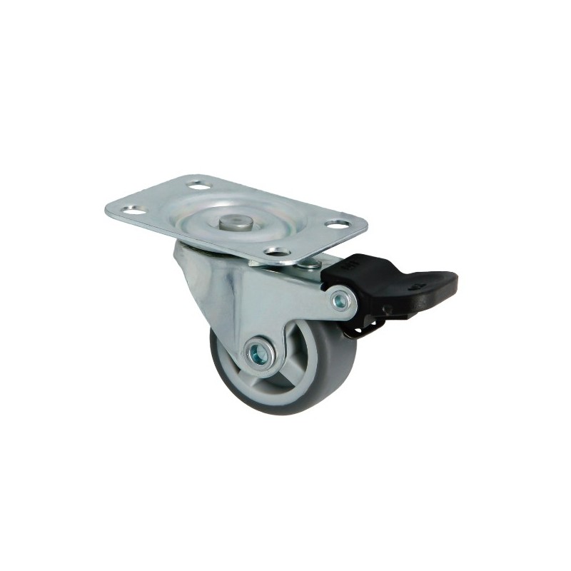 AMIG 24828  
 Rueda con pletina y freno 1309  
 Ø30 mm  
 Goma  
 Gris