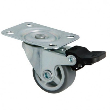 AMIG 24828  
 Rueda con pletina y freno 1309  
 Ø30 mm  
 Goma  
 Gris