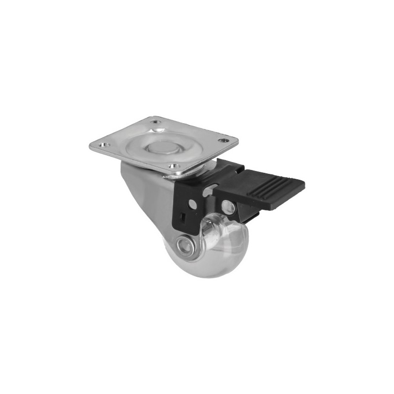 AMIG 24830  
 Rueda con pletina y freno 2571  
 Ø30 mm  
 Poliuretano  
 Transparente