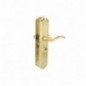 AMIG 24831  
 Manilla con placa ALFA+MULET 46  
 242 x 44 mm  
 Acero  
 Latonado - Derecha