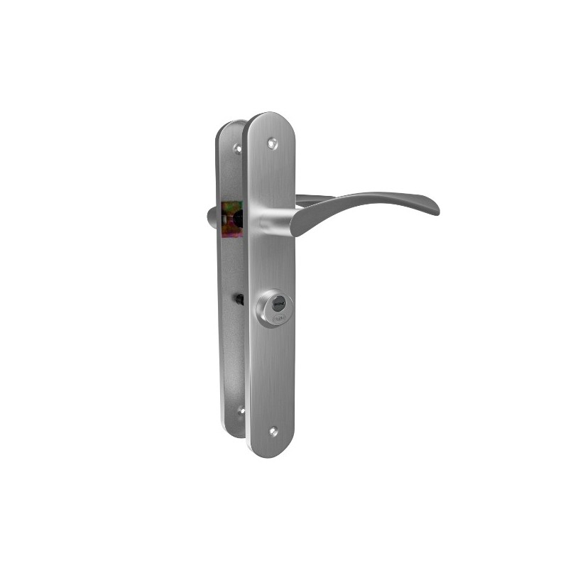 AMIG 24834  
 Manilla con placa ISHI+MULET 46  
 240 x 45 mm  
 Acero  
 Níquel cepillado - Izquierda