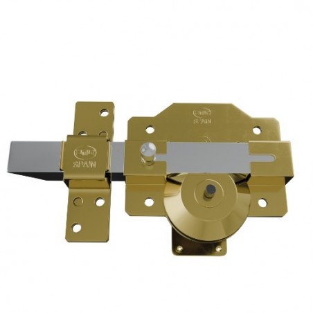 AMIG 24973  
 Cerrojo alta seguridad 1R PLUS  
 90 x 154 mm  
 Acero  
 Oro - Izquierda