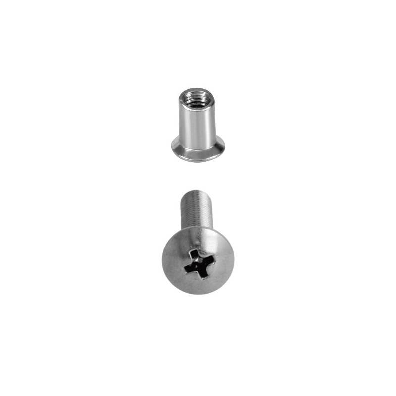 AMIG 24976  
 Tornillo + casquillo para fijación de mamparas 245  
 M5 x 16 mm  
 Acero inoxidable 18/8 y latón  
 Cromado