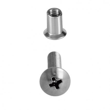 AMIG 24976  
 Tornillo + casquillo para fijación de mamparas 245  
 M5 x 16 mm  
 Acero inoxidable 18/8 y latón  
 Cromado