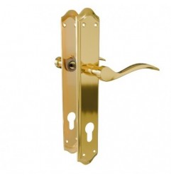 AMIG 24989  
 Manilla con placa BETA PB85  
 256 x 48 mm  
 Acero  
 Latonado mate