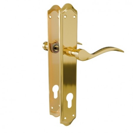 AMIG 24989  
 Manilla con placa BETA PB85  
 256 x 48 mm  
 Acero  
 Latonado mate