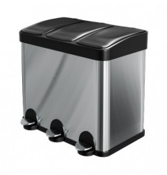 AMIG 25067  
 Cubo de reciclaje triple con pedal RECIK3  
 60 x 37 x 49 cm  
 Acero inoxidable  
 Mate