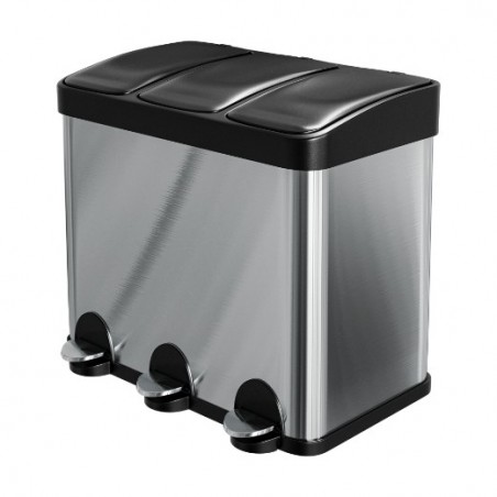 AMIG 25067  
 Cubo de reciclaje triple con pedal RECIK3  
 60 x 37 x 49 cm  
 Acero inoxidable  
 Mate