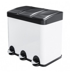 AMIG 25068  
 Cubo de reciclaje triple con pedal RECIK3  
 60 x 37 x 49 cm  
 Acero  
 Blanco