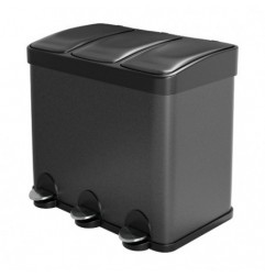 AMIG 25069  
 Cubo de reciclaje triple con pedal RECIK3  
 60 x 37 x 49 cm  
 Acero  
 Negro mate