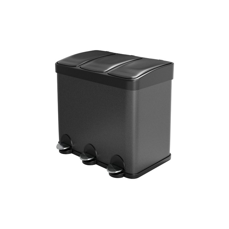 AMIG 25069  
 Cubo de reciclaje triple con pedal RECIK3  
 60 x 37 x 49 cm  
 Acero  
 Negro mate