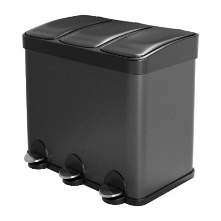 AMIG 25069  
 Cubo de reciclaje triple con pedal RECIK3  
 60 x 37 x 49 cm  
 Acero  
 Negro mate