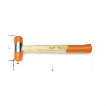 1390 35 Mazo de cabeza intercambiable de plástico, mango de madera