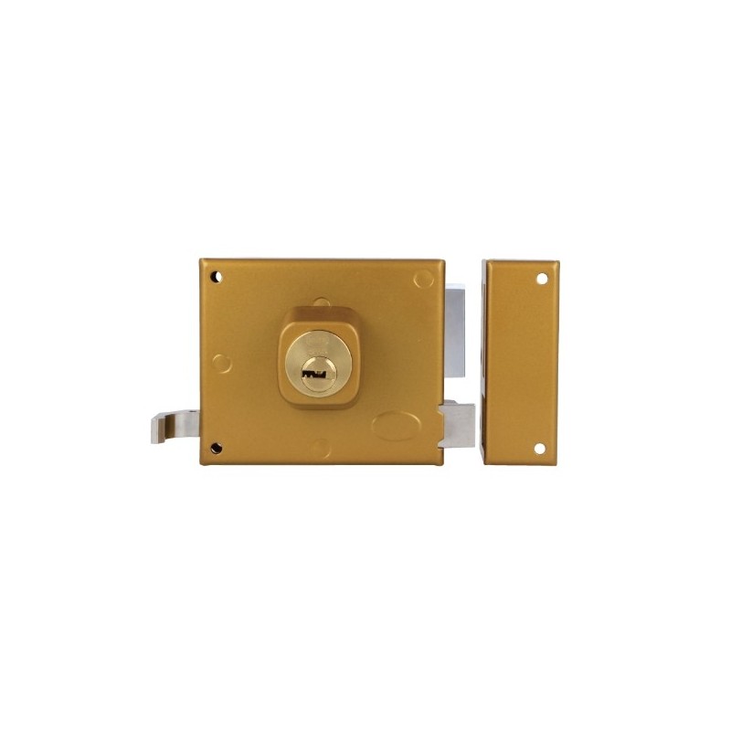 AMIG 29123  
 Cerradura sobreponer 72  
 100 x 85 mm  
 Acero  
 Esmaltado oro - Derecha