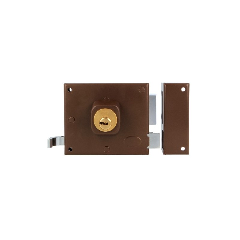 AMIG 29125  
 Cerradura sobreponer 72  
 100 x 85 mm  
 Acero  
 Marrón - Derecha