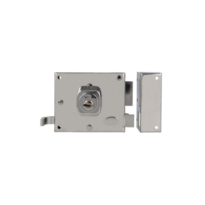 AMIG 29127  
 Cerradura sobreponer 73  
 100 x 85 mm  
 Acero  
 Cromado brillo - Derecha