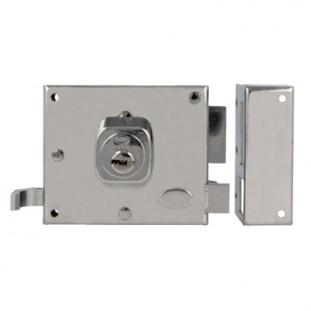AMIG 29127  
 Cerradura sobreponer 73  
 100 x 85 mm  
 Acero  
 Cromado brillo - Derecha