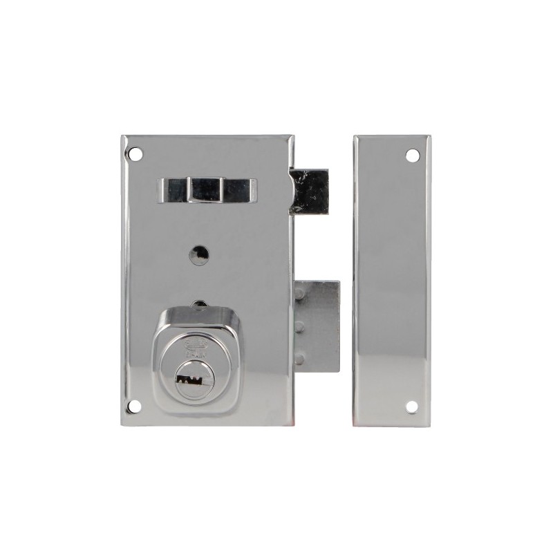 AMIG 29133  
 Cerradura sobreponer 76  
 67 x 112 mm  
 Acero  
 Cromado brillo - Derecha
