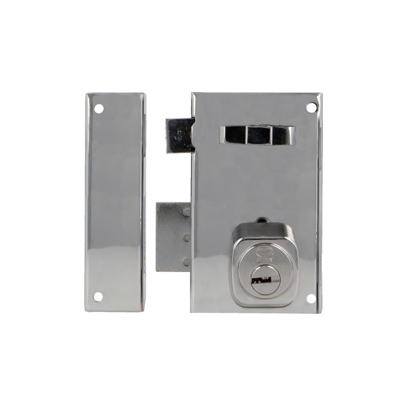 AMIG 29134  
 Cerradura sobreponer 76  
 67 x 112 mm  
 Acero  
 Cromado brillo - Izquierda