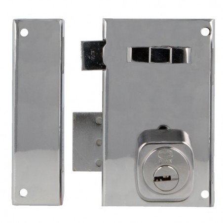 AMIG 29134  
 Cerradura sobreponer 76  
 67 x 112 mm  
 Acero  
 Cromado brillo - Izquierda