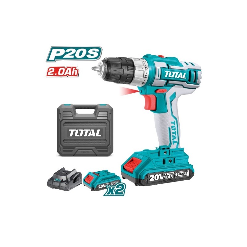 TOTAL 40002  
 Taladro atornillador a batería TDLI200215  
 20 V