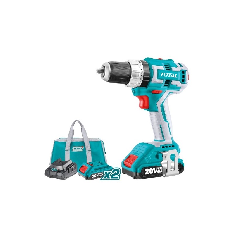 TOTAL 40004  
 Taladro percutor brushless a batería TIDLI20608  
 20 V