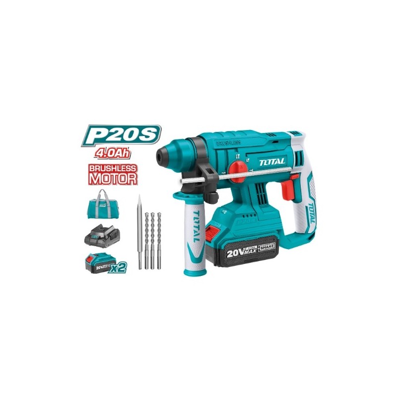 TOTAL 40014  
 Martillo combinado Brushless a batería TRHLI22012  
 20 V