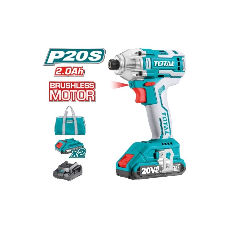 TOTAL 40023  
 Atornillador impacto 1/4'' Brushless a batería TIRLI2002  
 20 V