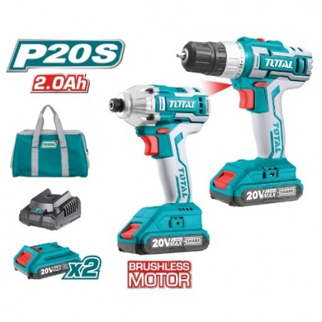 TOTAL 40024  
 Pack atornillador + atornillador impacto a batería TCKLI2006  
 20 V