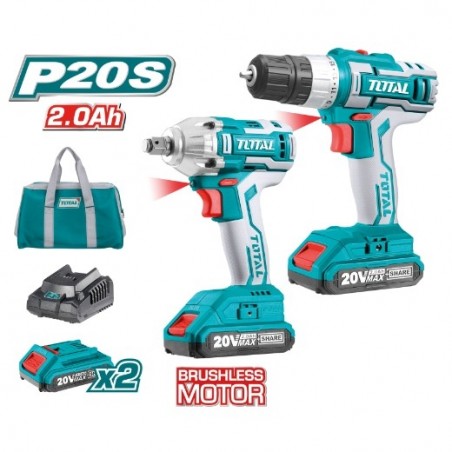 TOTAL 40025  
 Pack atornillador + llave de impacto a batería TCKLI2007  
 20 V