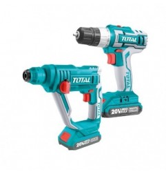 TOTAL 40026  
 Pack atornillador + martillo combinado rotatorio a batería TCKLI2008  
 20 V