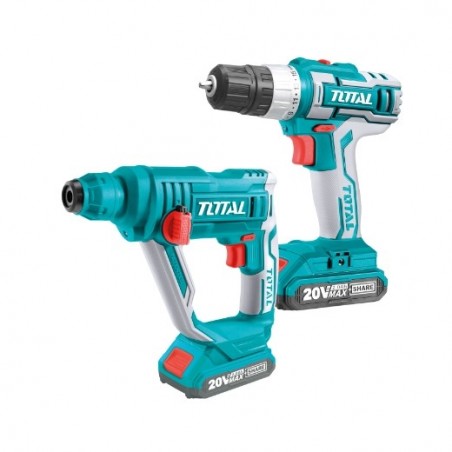 TOTAL 40026  
 Pack atornillador + martillo combinado rotatorio a batería TCKLI2008  
 20 V