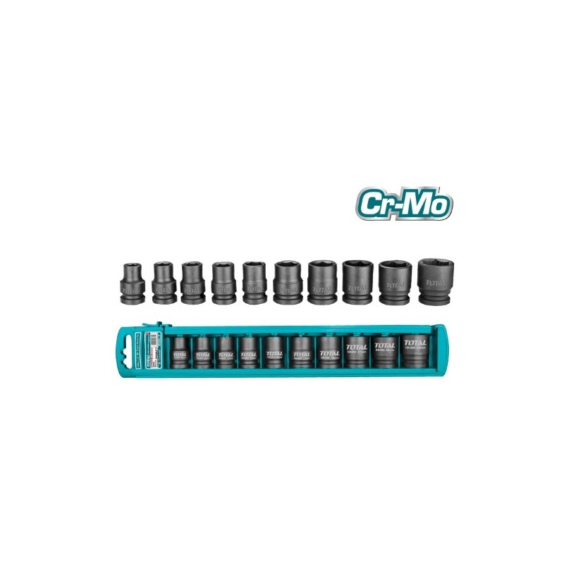 TOTAL 40100  
 Juego de 10 vasos de impacto THISTD12101  
 CrMo - Cromo vanadio