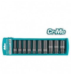 TOTAL 40101  
 Juego de 10 vasos largos de impacto THKISD12102L  
 CrMo - Cromo vanadio