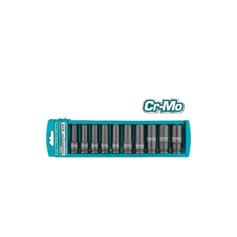 TOTAL 40101  
 Juego de 10 vasos largos de impacto THKISD12102L  
 CrMo - Cromo vanadio
